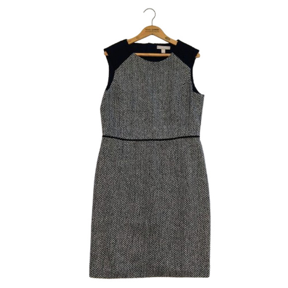 Banana Republic Tweed Sheath Dress Size 12 Black White Sleeveless Wool Career - Picture 1 of 9